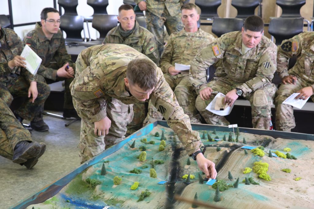 soldiers looking at 3d map